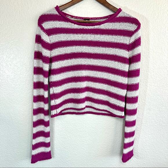 Free People Beach grey and purple knit cropped pullover sweater size small - Picture 4 of 8
